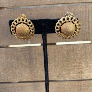 Gold Chain Button Clip on Earrings